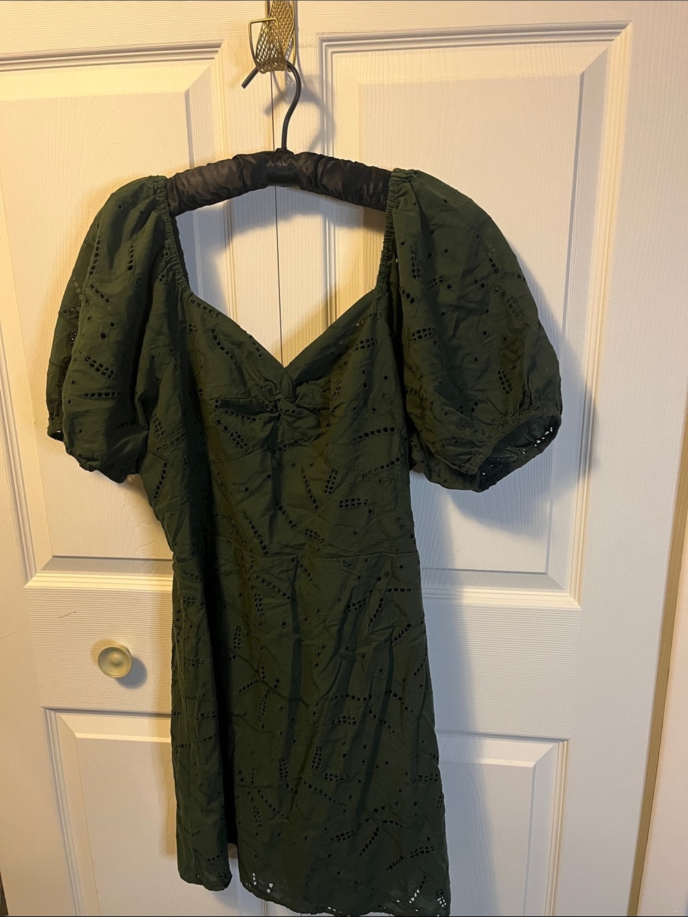 LC Lauren Conrad Olive Green Puff-Sleeve Eyelet Mini Dress - Size S